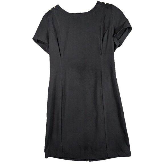 Black Sheath Dress Womens Large Short Sleeve Gold Shoulder Details‎ Classic Goth - Picture 1 of 9